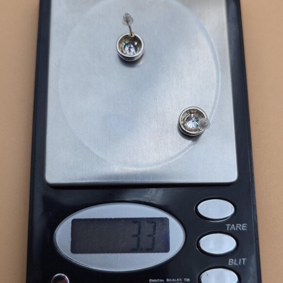 Sterling Silver Unique Round Cubic Zirconia Stud Earrings A5757 - Picture 7 of 7